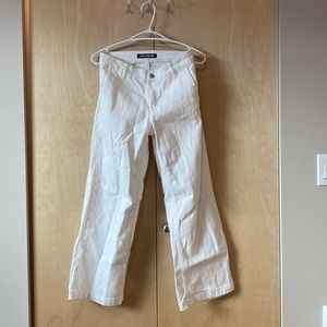 White flared crop trousers